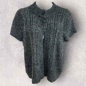 Gray Cable Knit Short Sleeve Sweater